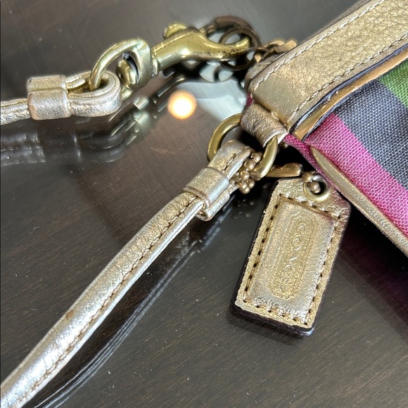 Coach Poppy Striped Wristlet with Gold Trim - Picture 9 of 16
